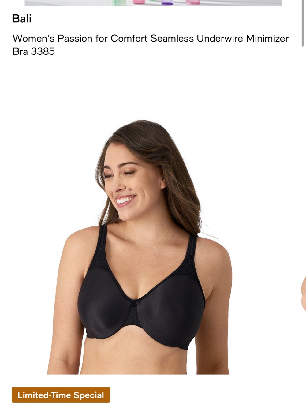 Bali Black Seamless Underwire Minimizer Bra
